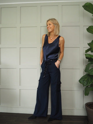 Party Tailored Cargos with Sequin Pockets - Black, Navy Blue