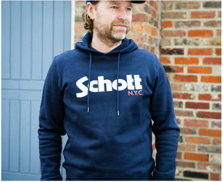 Men’s Hooded Cotton Sweatshirt by Schott - Navy Blue