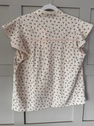 Axelle Short Cap Sleeved Floral Blouse - Cream