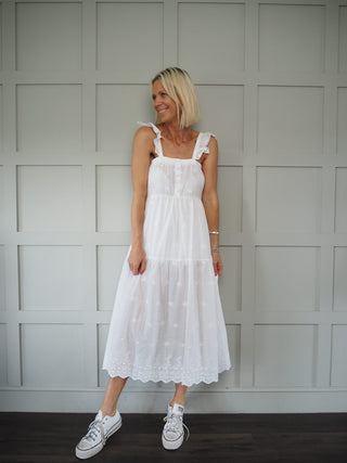 India Dress - White with Broderie Anglaise