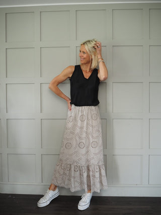 Sarah Silk Mix Vest Top - Black