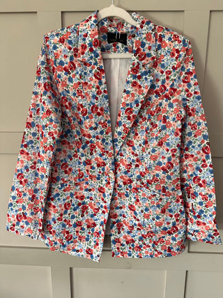 Georges Single-Breasted Cotton Blazer with Single Button Fastening and Faux Pockets - Floral Design