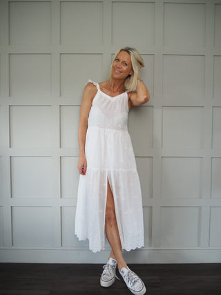 India Dress - White with Broderie Anglaise