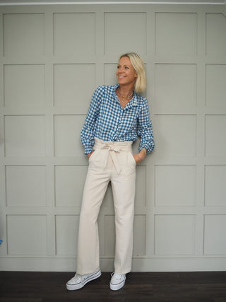 Florentine Checked Blouse by Frnch - Off White/Sand