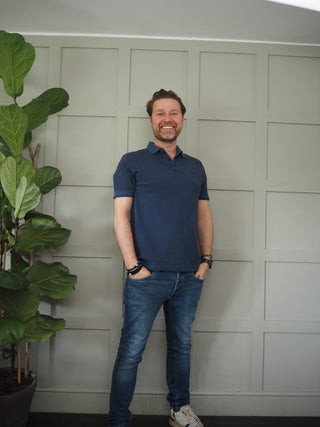 Men’s Sun Short Sleeved Cotton Polo Shirt by Thinking Mu - Navy Blue