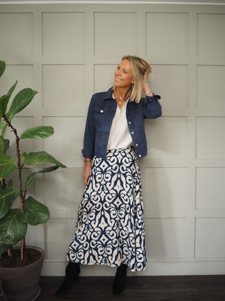 Indigo Lightweight Cotton Jacket with Button Fastening &amp; Pockets -  Black