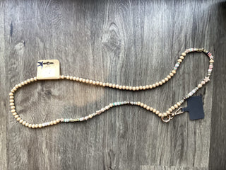 Crossbody Wooden Beaded Phone Cord - Black and Navy Blue