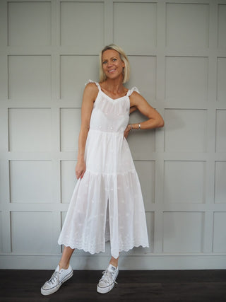 India Dress - White with Broderie Anglaise