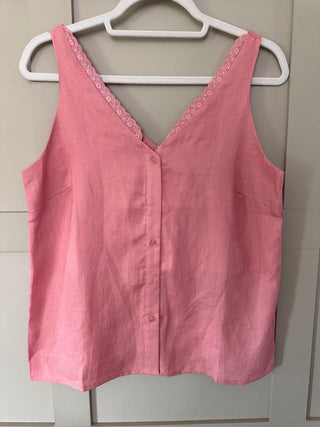 Pandora Linen Vest Top - Blue, Rose Pink, Stone, White