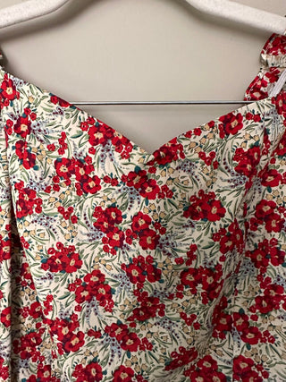 Sweetheart Short Sleeve Blouse - Red Floral