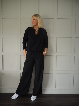 Martina Trousers - Navy with Contrasting Navy Satin Side Stripe