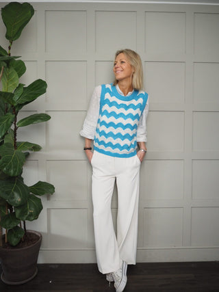 Clea Crochet Tank Top by Frnch - Blue/Off White