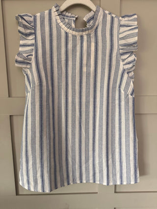 Grace Cap Sleeves Top - Blue/Off White Stripes