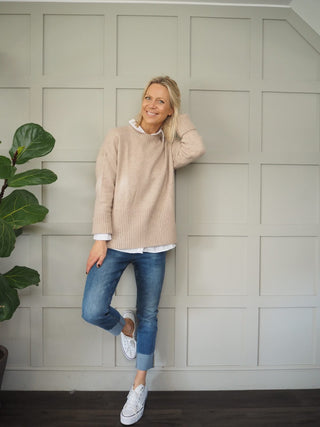 Cashmere Mix Round Neck Jumper - Black