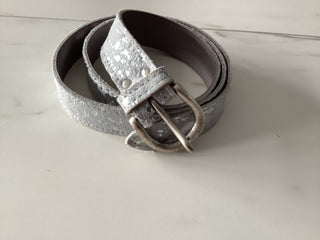 Silver Splash Leather Belt with Silver Buckle