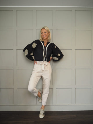 Cassie Blouse Embroidered with Fringing - Off White