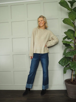 Raglan Round Neck Jumper by Moss Copenhagen - Black, Khaki and Stone