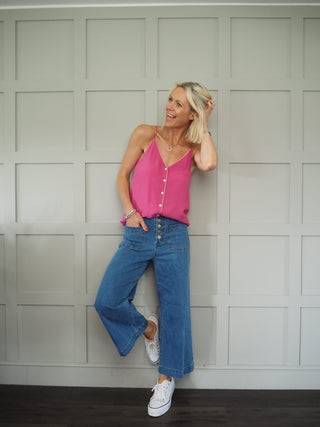 Pops Camisole Button Front with Gold Piping - Pink