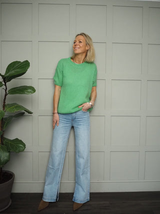 Adhana High Rise, Relaxed Fit, Wide Leg Denim Jeans - Light Blue