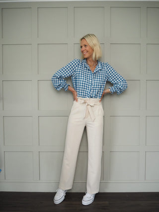 Florentine Checked Blouse by Frnch - Off White/Sand