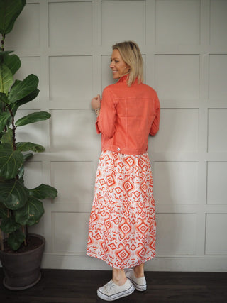 Indigo Lightweight Cotton Jacket with Button Fastening &amp; Pockets - Coral