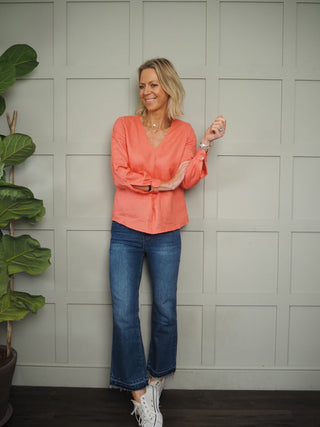 Pandy V Neck Long Sleeved Linen Blouse - Off White