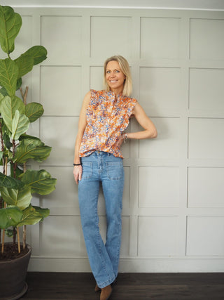 Rachel Blouse with Cap Sleeves - Floral Orange