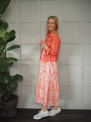 Indigo Lightweight Cotton Jacket with Button Fastening &amp; Pockets - Coral