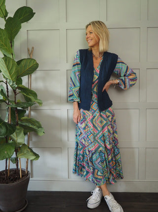 Lucinda Soft Cotton Waistcoat, Super Versatile &amp; No Fastening - Ecru, Navy Blue