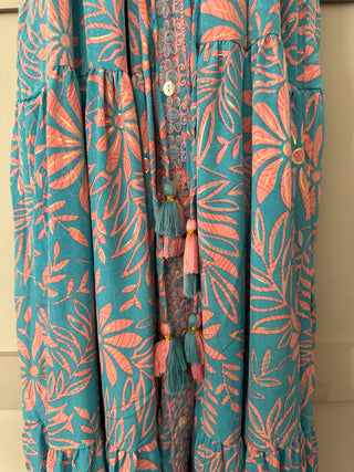 Daisy Silk Mix Maxi Dress - Blue/Pink/Gold