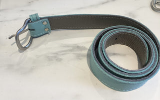 Leather Belt with Silver Buckle - Turquoise