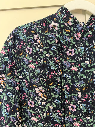 Veronica Floral Blouse with Ruffle Detail - Navy Blue