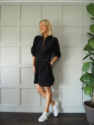 Eyvor Corduroy Dress with Long Sleeves, Front Zip Fastening by Part Two - Black, Chocolate