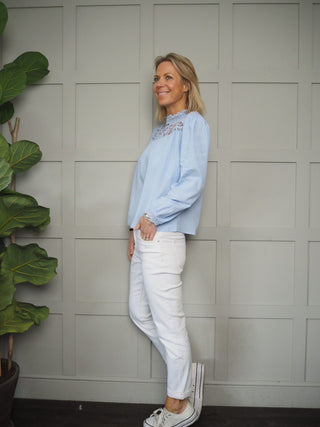 Mojo High Neck Blouse - Light Blue