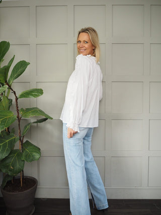 Sander Blouse with Broderie Anglaise Detail - Off White