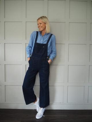 Hudson Cropped Denim Dungarees - Dark Blue