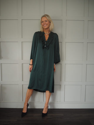 Damson Dress with Ruffles - Black