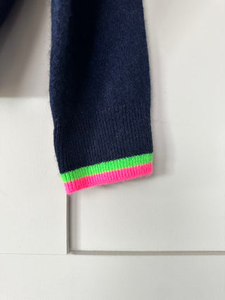 Cashmere Cardigan by Brodie - Navy Blue with Neon Star Embroidery