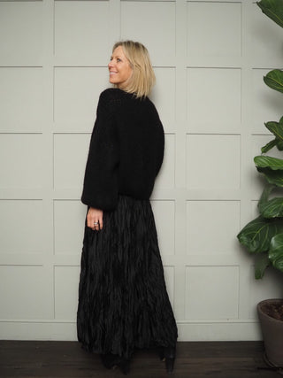 Houla Round Neck Jumper with Ribbing Detail - Black, Ecru and Khaki