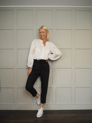 Cassie Blouse Embroidered with Fringing - Off White