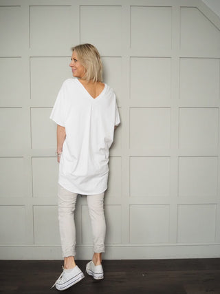 Curti V Neck Longline Top - Off White