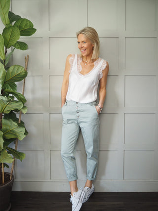 Dahlia Chino Style Trousers - Sage Green