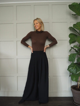 Luzo Cashmere Mix Polo Neck - Chocolate, Grey and Winter White