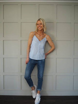 Virginia Camisole Top - Blue/White Gingham Seersucker