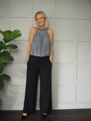 Yeva Pleated Halterneck Top - Navy Blue