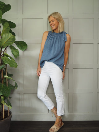 Verity Sleeveless Top with Tie Shoulder Detail - Baby Pink,  Black, White