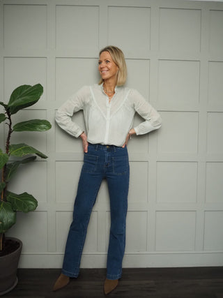 Salu Cotton Blouse - Green/Off White Stripes