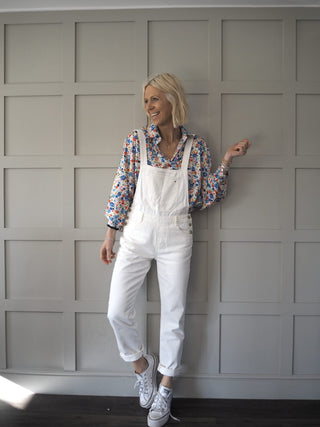 Denim Dungarees - Ecru