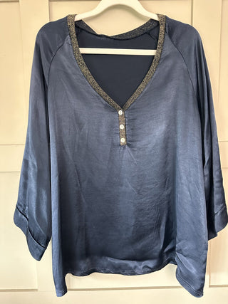 Glitterati V-Neck Top - Black, Champagne, Navy Blue