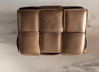 Jerry Leather Square Woven Design Bag with Gold Clasp Fastening - Black, Blue, Orange and Taupe